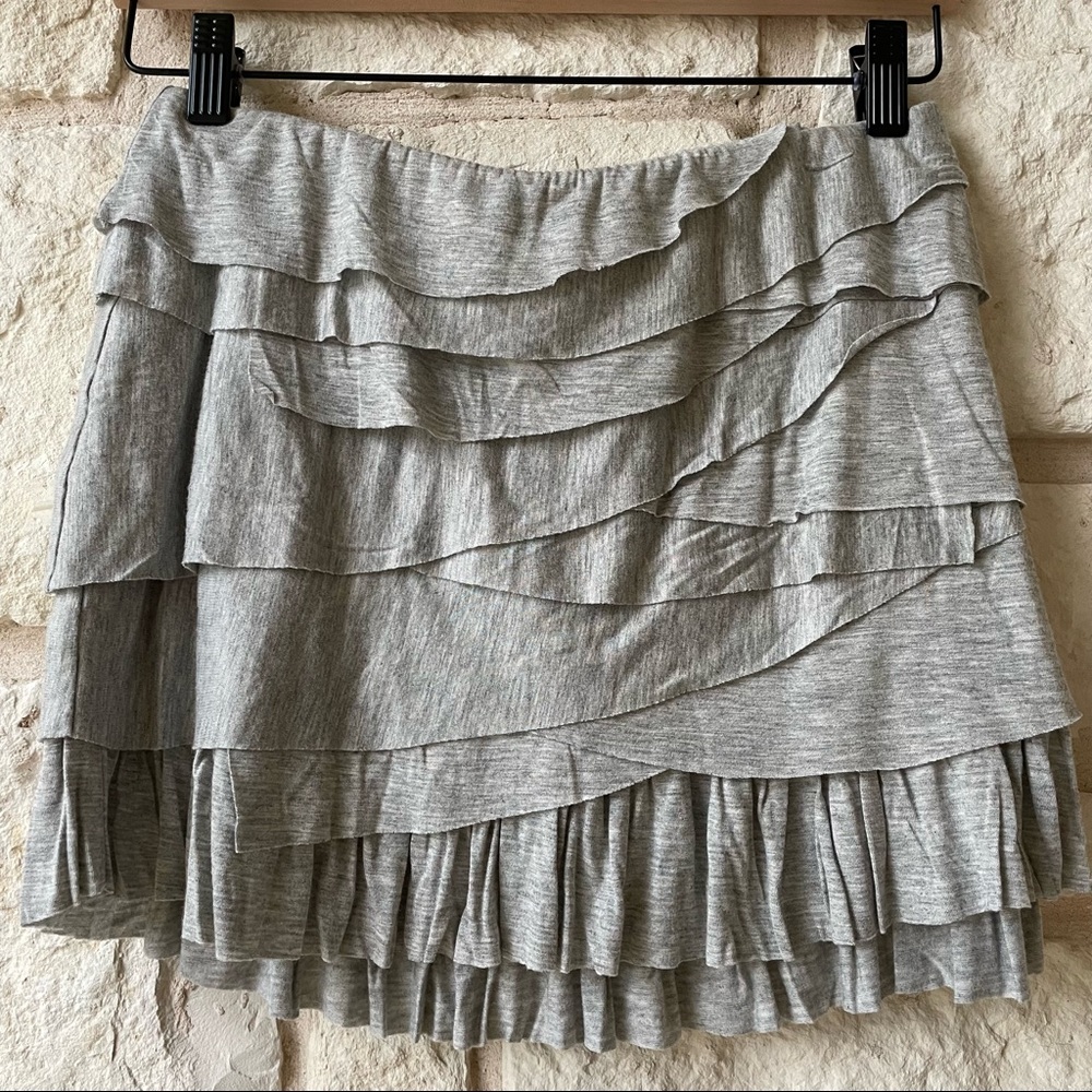 BEBE Tiered Heather Gray Mini Skirt